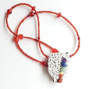 Chakra semi precious stones shell red glass beads pendant necklace