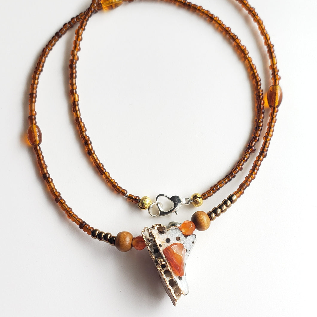 Carnelian crystal on shell with mixed natural earth color based necklace